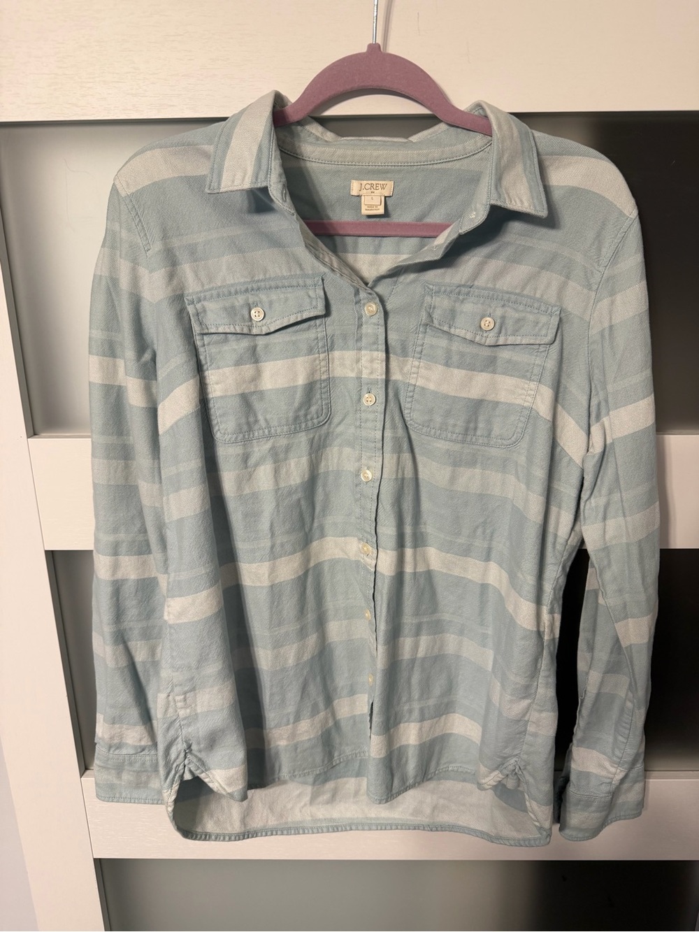 J. Crew Light Blue and White Striped Button-Down Shirt